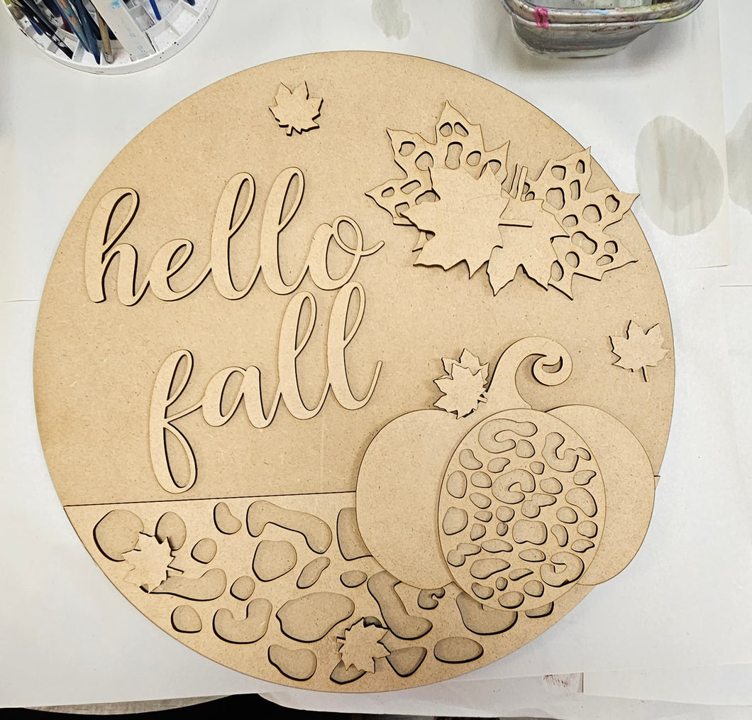 Hello Fall Leopard Pattern Pumpkin Round
