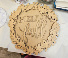 Load image into Gallery viewer, Hello Fall Round With Layered Leaves Door Hanger
