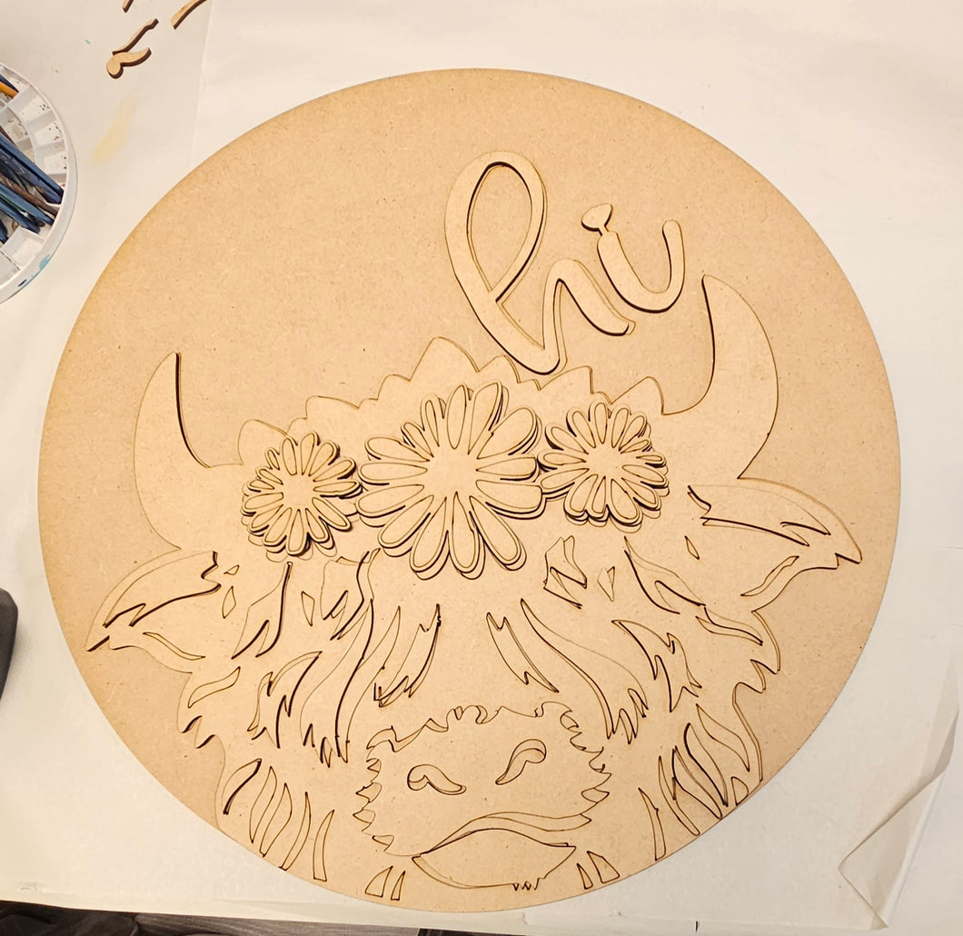 Hi Highland Cow Face Door Hanger