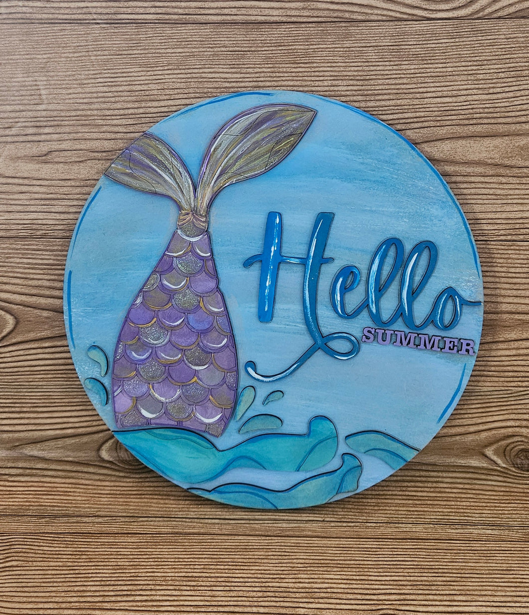 Hello Summer Mermaid Tail Round