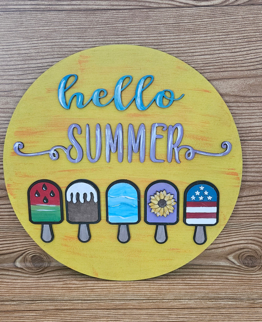 Hello Summer Theme Popsicle Round