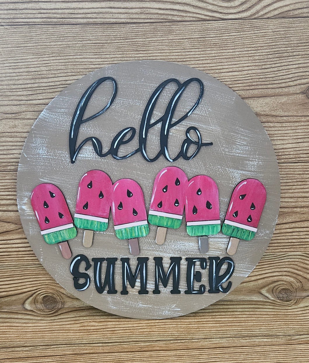 Hello Summer Watermelon Popsicle Round
