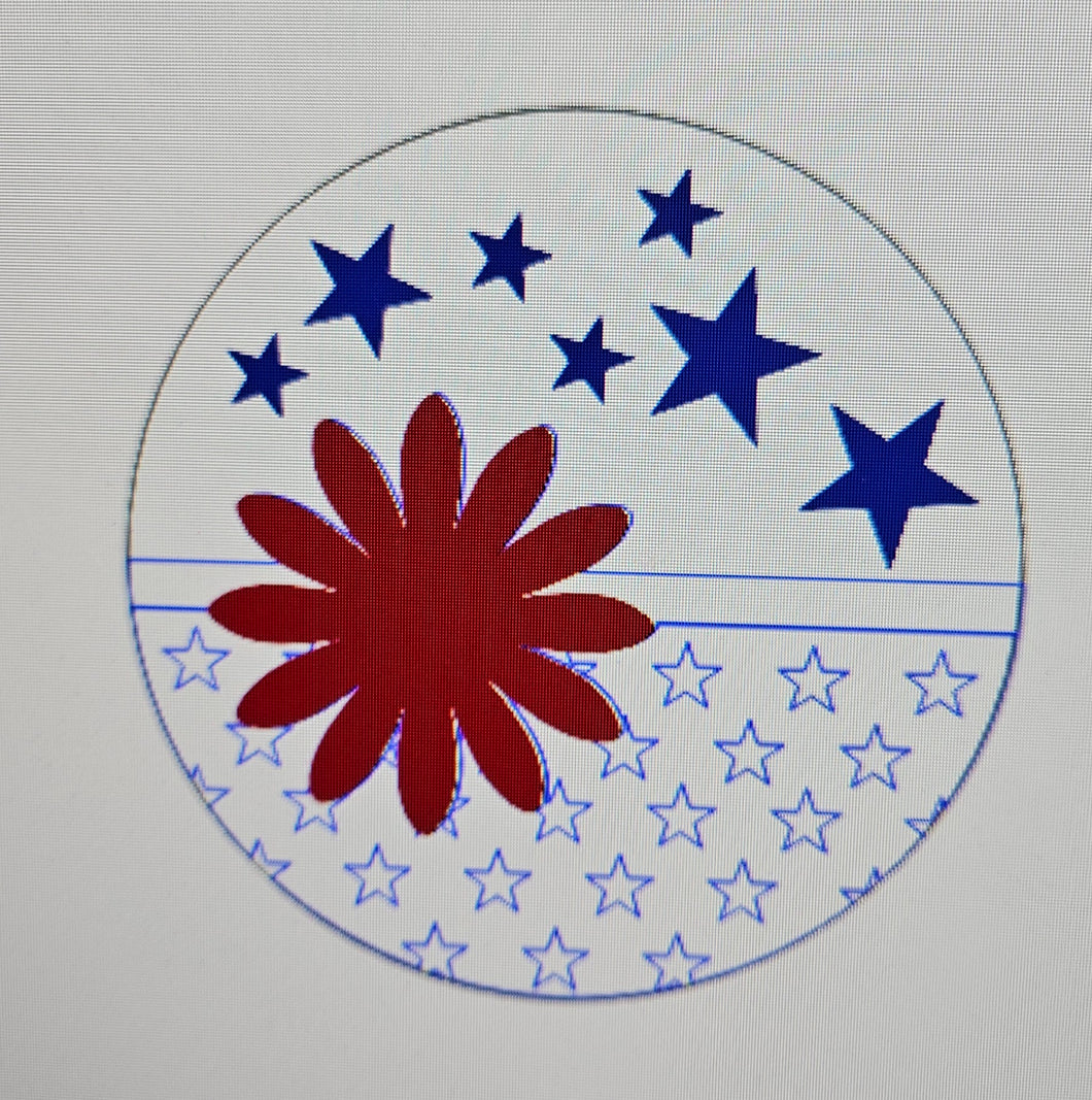 Red White and Blue Flower Round