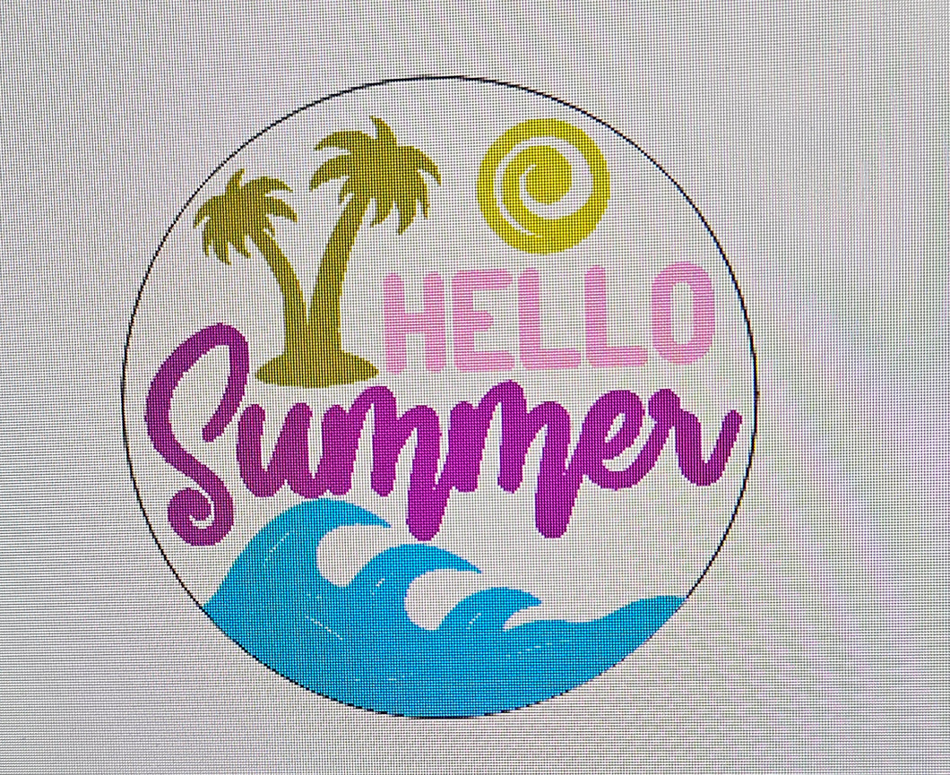 Hello summer palm tree round