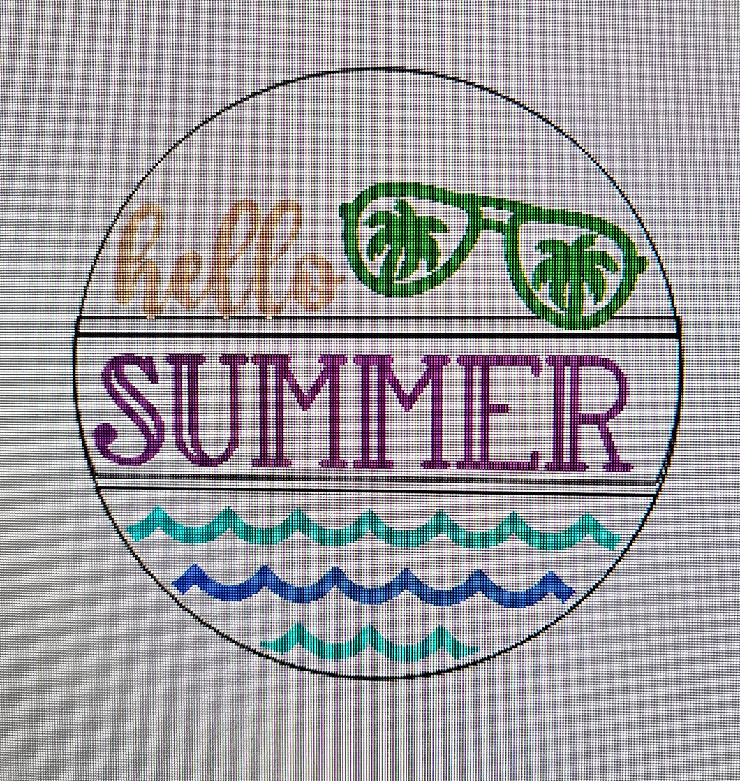 Hello summer ocean waves with glasses round