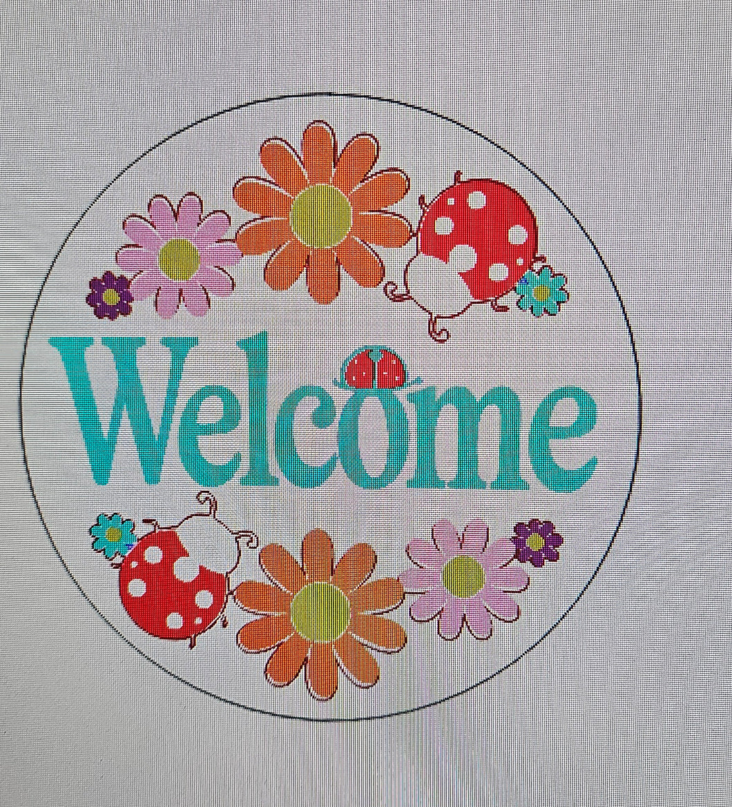 Welcome ladybug and flowers round