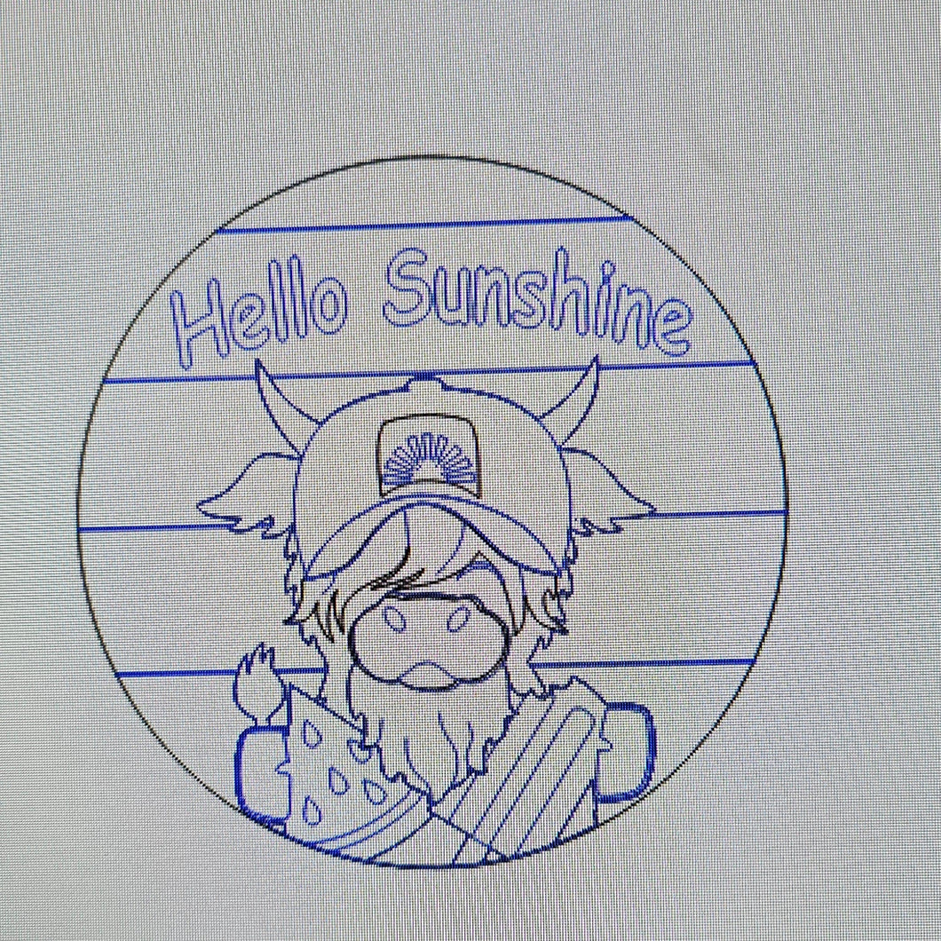 Hello Sunshine Highland Cow With Ballcap HT