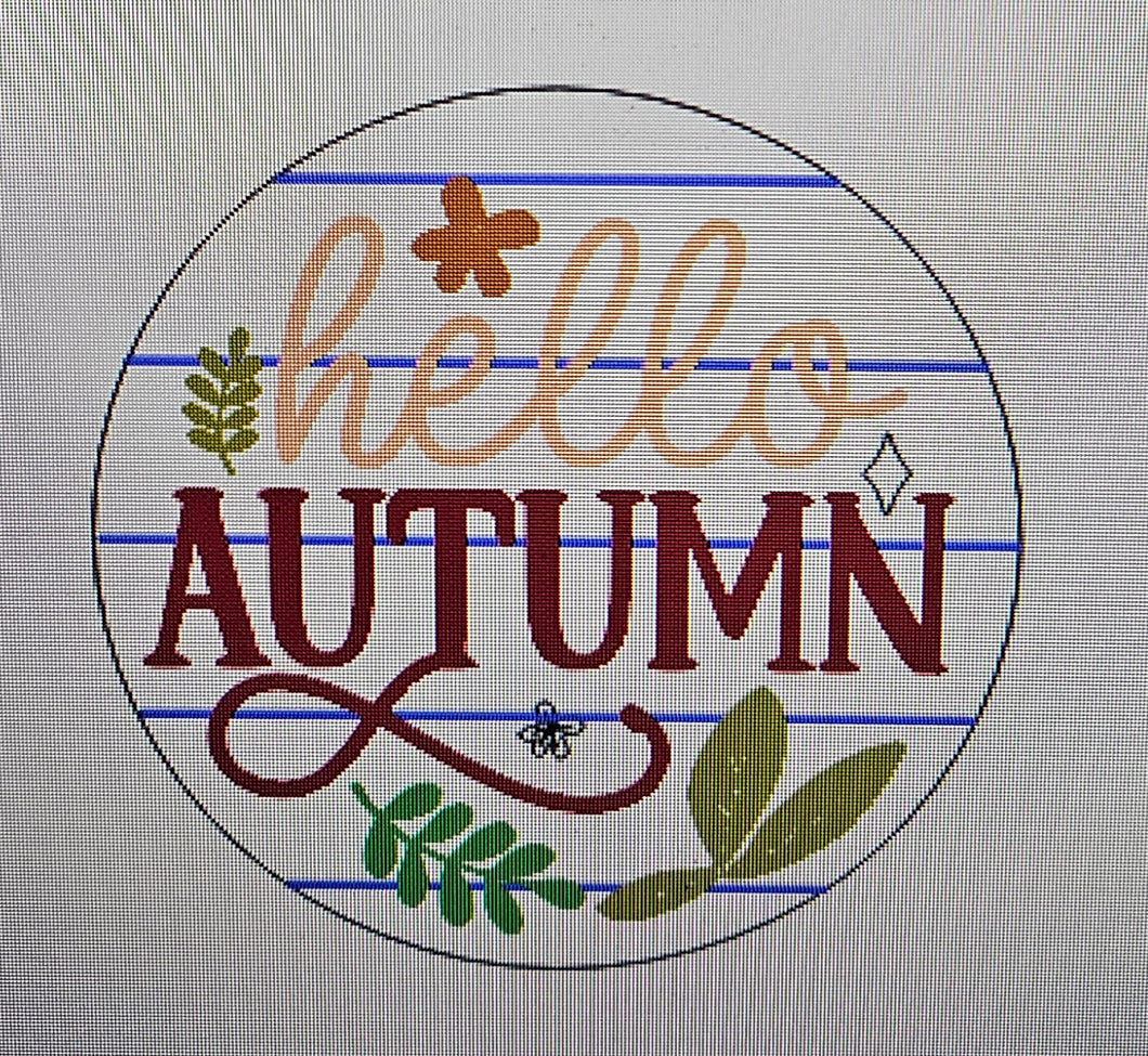 HELLO AUTUMN WITH LEAVES ROUND