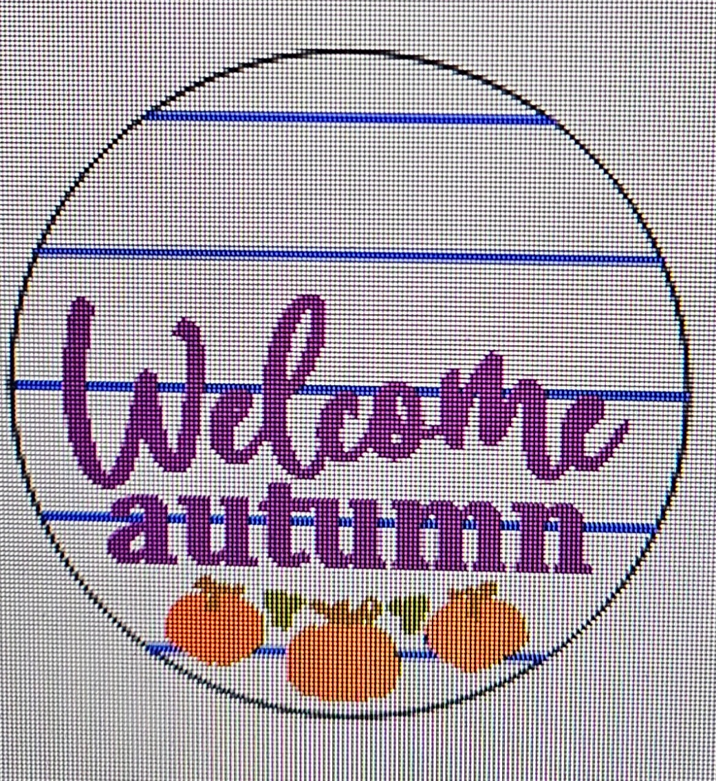 WELCOME AUTUMN WITH 3 PUMPKINS ROUND
