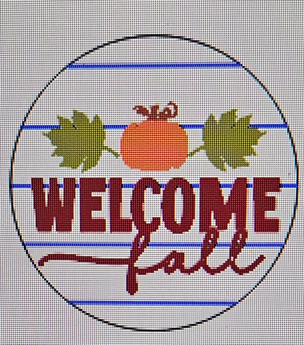 WELCOME PUMPKIN WITH LEAVES